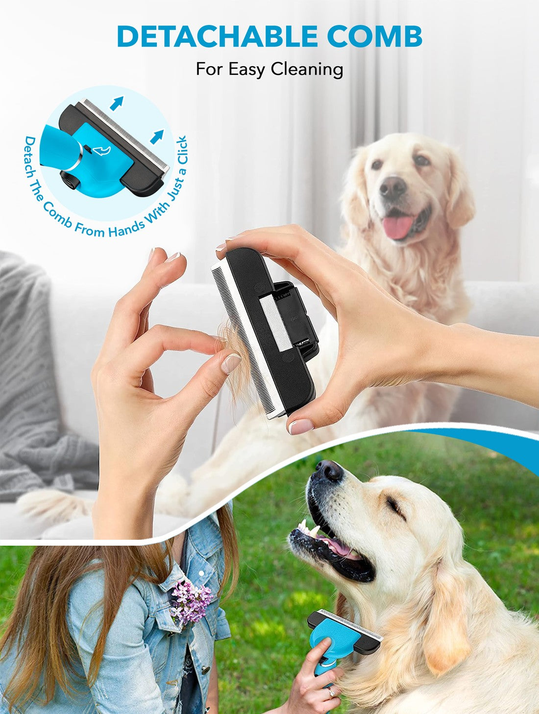 Dog Deshedding Comb - 1-Click Easy Clean
